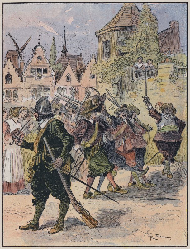 Kuvitus Le Capitaine Bellormeaulle, jonka on kuvittanut A Robida (väri litho) tekijältä Albert Robida