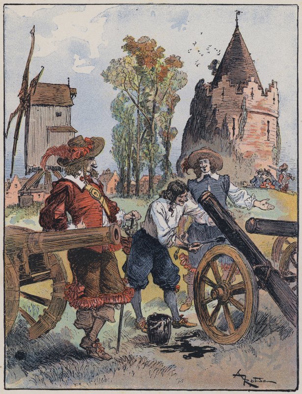 Kuvitus Le Capitaine Bellormeaulle, jonka on kuvittanut A Robida (väri litho) tekijältä Albert Robida