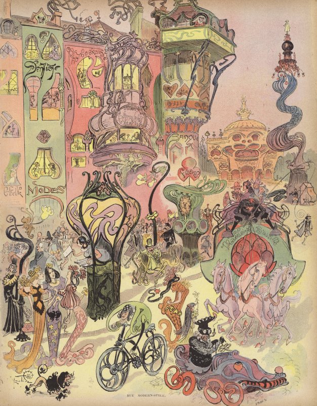 Street, moderni tyyli (väri litho) tekijältä Albert Robida