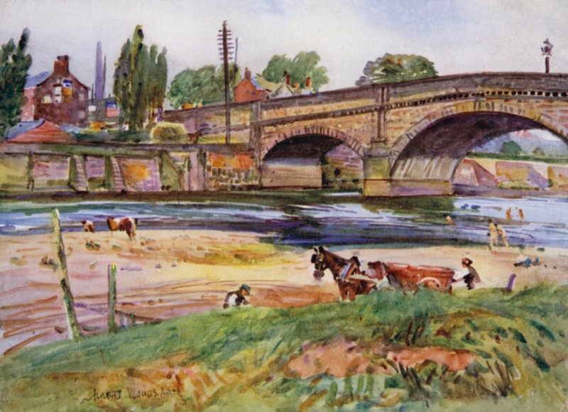 Walton-le-Dale, silta (väri litho) tekijältä Albert Woods