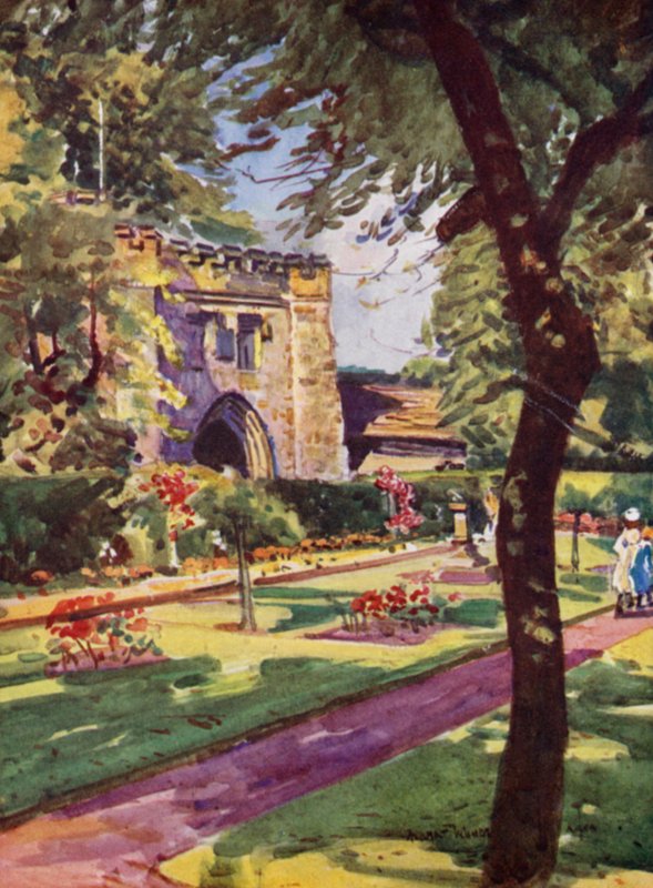 Whalley Abbey, North-Eastern Gateway (väri litho) tekijältä Albert Woods