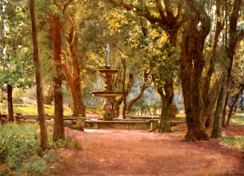 Ilex Avenue ja suihkulähde (Fontana Scura) Villa Borghese tekijältä Alberto Pisa