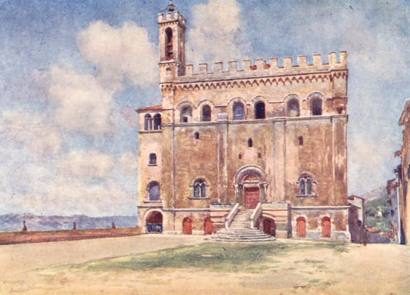 Palazzo Pubblico, Gubbio (värilitografia) tekijältä Alberto Pisa