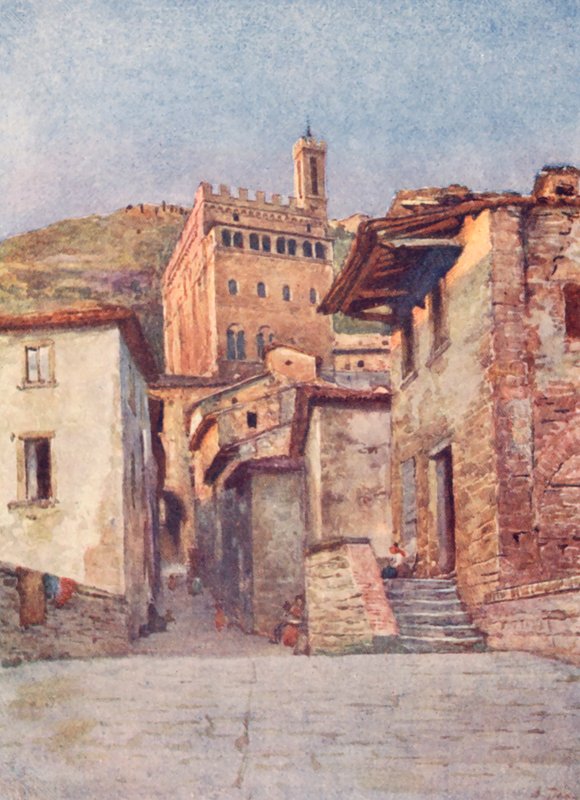 Via Delle Occhi, Gubbio (värilitografia) tekijältä Alberto Pisa