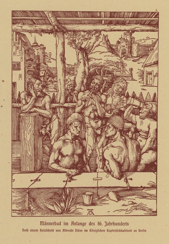 Miesten kylpylä, 1500-luvun alku (värilitro) tekijältä Albrecht (after) Durer or Duerer