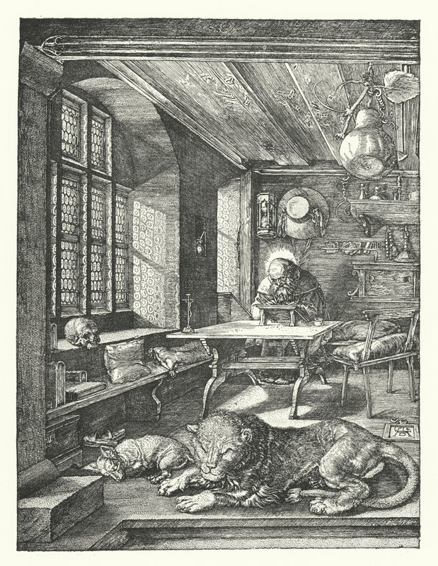 Pyhä Hieronymus työhuoneessaan (kaiverrus) tekijältä Albrecht (after) Durer or Duerer