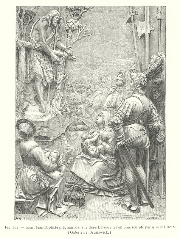 Pyhä Johannes Kastaja saarnaamassa erämaassa (kaiverrus) tekijältä Albrecht (after) Durer or Duerer