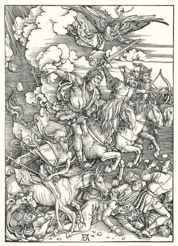 The Four Horsemen of the Apocalypse (kaiverrus) tekijältä Albrecht (after) Durer or Duerer