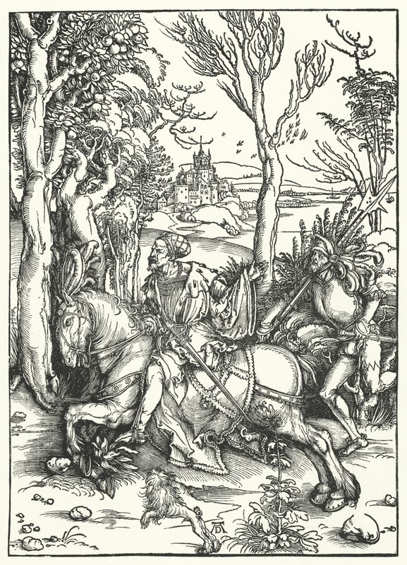 Ritari ja Landsknecht tekijältä Albrecht Dürer