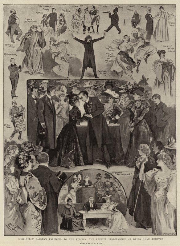 Miss Nelly Farrenin jäähyväiset yleisölle, hyötyesitys Drury Lane -teatterissa tekijältä Alexander Stuart Boyd
