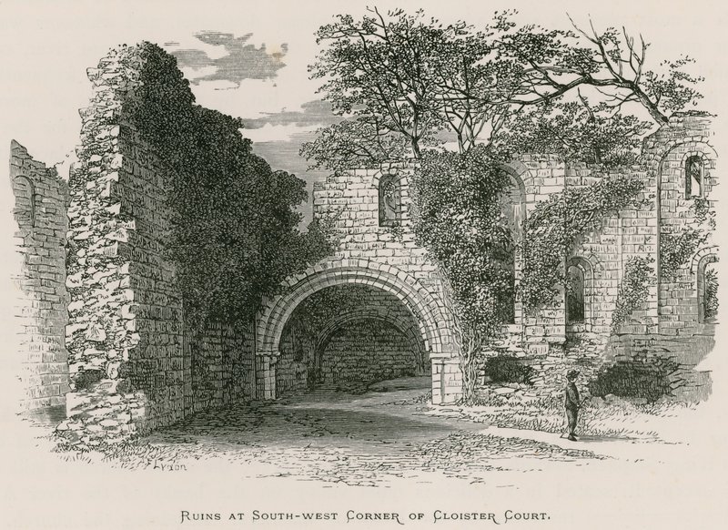 Kirkstall Abbey, rauniot Cloister Courtin lounaiskulmassa tekijältä Alexander Francis Lydon