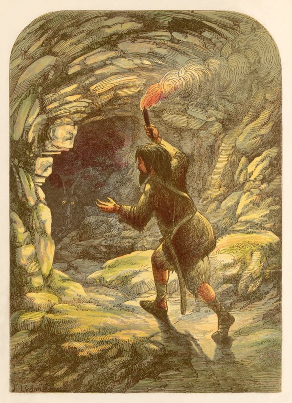 Si Robinson Crusoe ay natakot ng isang kambing sa isang cavefinn tekijältä Alexander Francis Lydon