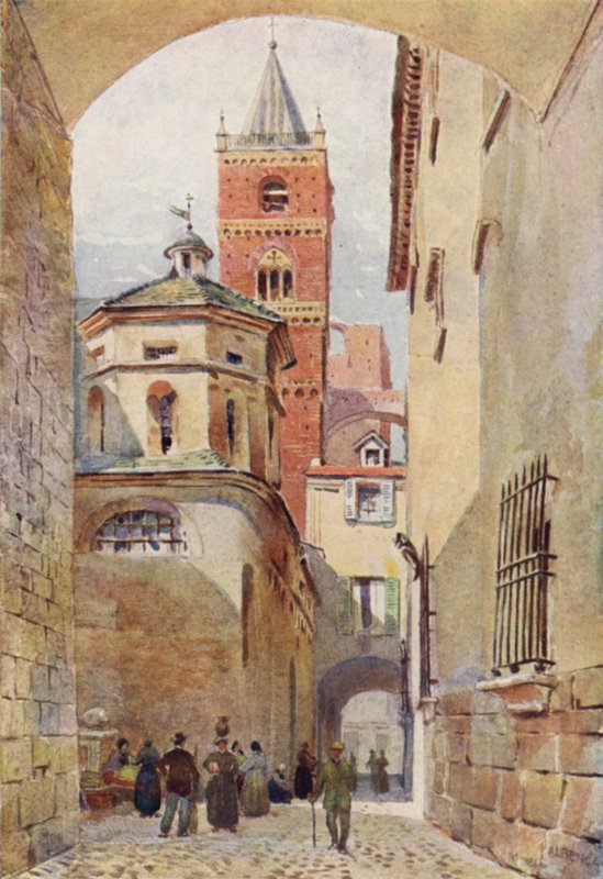 Albenga, katedraalin torni ja kastekappeli (värilitho) tekijältä Alexander Henry Hallam Murray