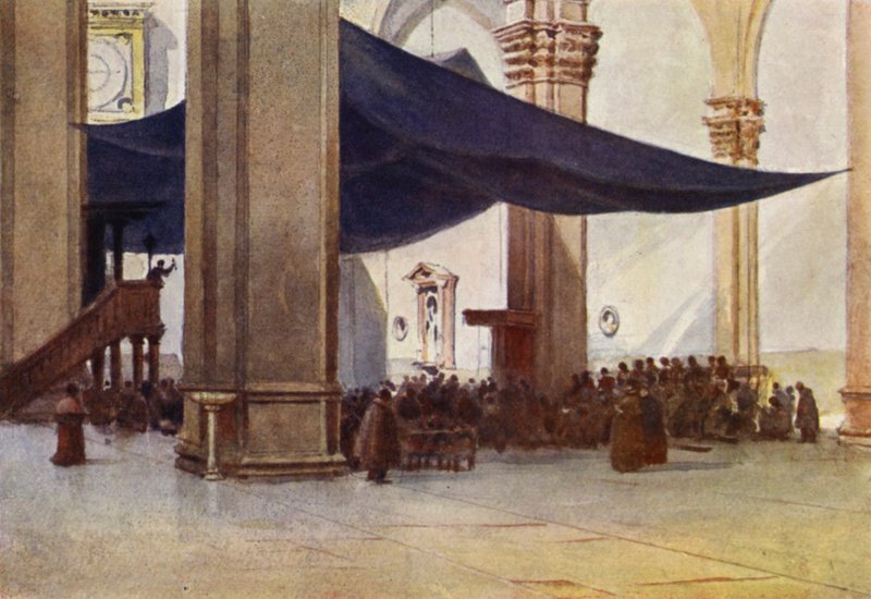 Firenze, Duomon sisätilat paaston saarnaamisen aikana (värilitho) tekijältä Alexander Henry Hallam Murray