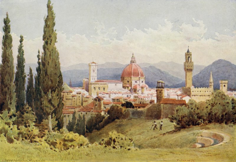 Firenze Boboli-puutarhasta, päin Fiesolea (värilitho) tekijältä Alexander Henry Hallam Murray