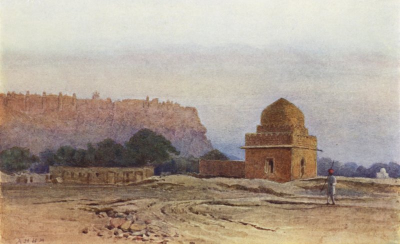 Gwaliorin linnoitus ennen auringonnousua (väri litho) tekijältä Alexander Henry Hallam Murray
