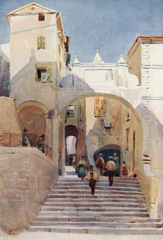 Mentone, vanhat talot (väri litho) tekijältä Alexander Henry Hallam Murray