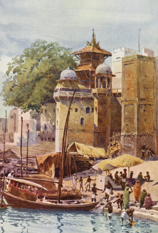 The Bathing Ghats, Benares (väri litho) tekijältä Alexander Henry Hallam Murray