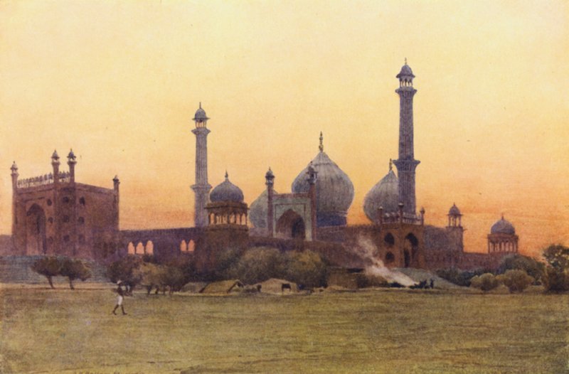 Jama Masjid, Delhi, auringonlaskun aikaan tekijältä Alexander Henry Hallam Murray