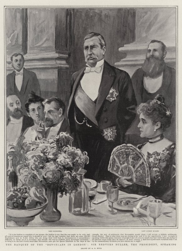 Devonilaisten juhla Lontoossa, presidentti Sir Redvers Buller puhumassa tekijältä Alexander Stuart Boyd