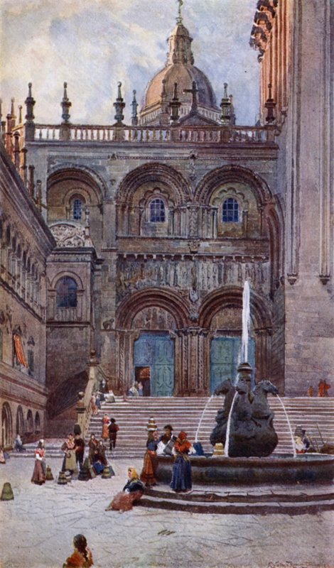 Santiago Di Compostelan katedraali, eteläinen portti (väri litho) tekijältä Alexander Wallace Rimington