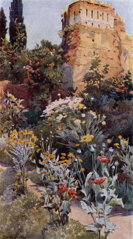 Alhambran puutarhoissa (väri litho) tekijältä Alexander Wallace Rimington