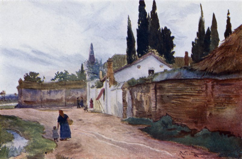 Kaupungin muurien ulkopuolella, Sevilla (väri litho) tekijältä Alexander Wallace Rimington