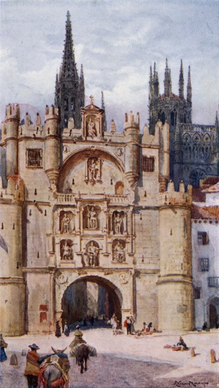 Puerta S Maria, Burgos (väri litho) tekijältä Alexander Wallace Rimington