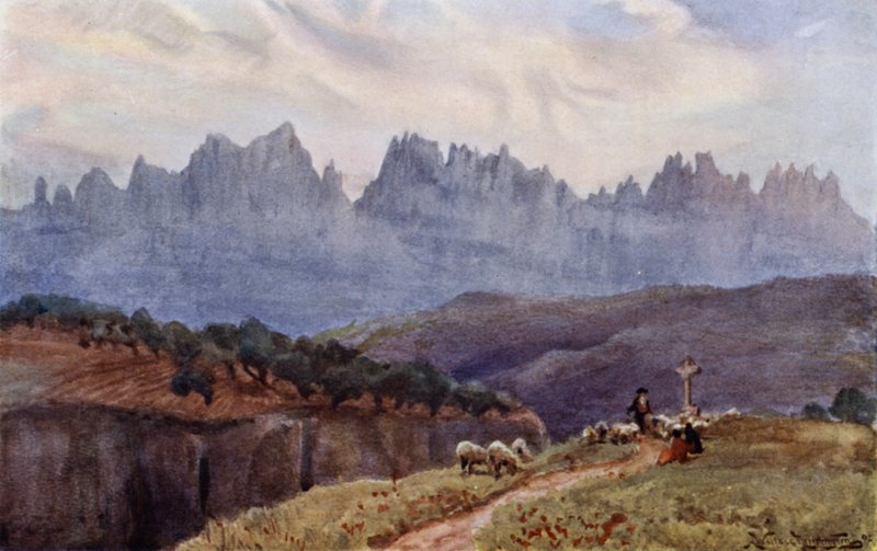 Montserratin vuoret Manresasta, lähellä Barcelonaa (väri litho) tekijältä Alexander Wallace Rimington