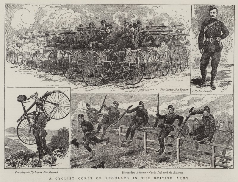 Pyöräilijäjoukot Britannian armeijassa tekijältä Alfred Chantrey Corbould