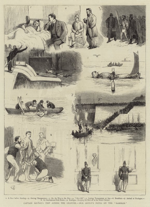 Kapteeni Boytonin matka kanavan poikki, taiteilijamme muistiinpanoja Ramblerista tekijältä Alfred Chantrey Corbould