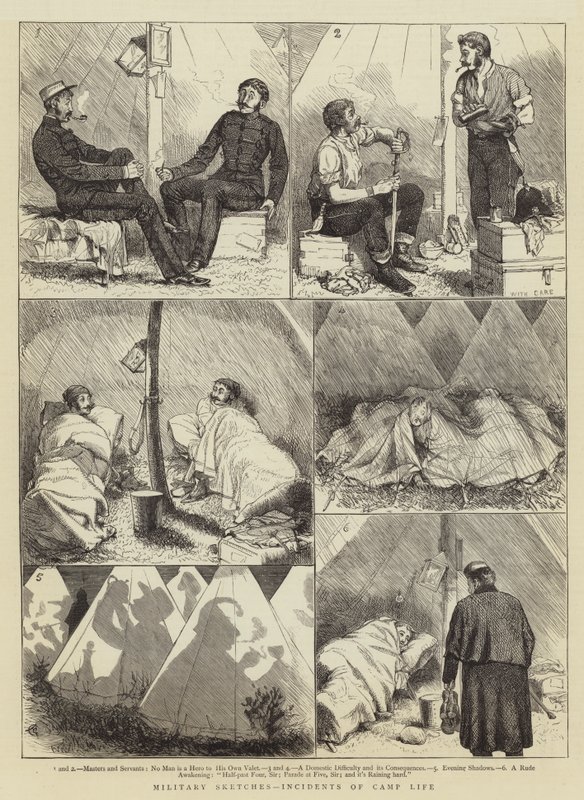 Sotilaalliset luonnokset, tapahtumat leirielämästä tekijältä Alfred Chantrey Corbould