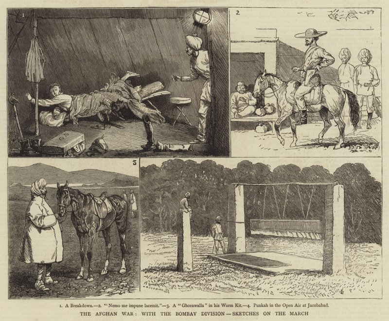 Afganistanin sota Bombay-divisioonan kanssa, Luonnokset maaliskuussa tekijältä Alfred Chantrey Corbould