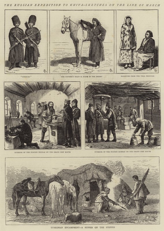 Venäjän retkikunta Khivaan, luonnoksia maaliskuun linjasta tekijältä Alfred Chantrey Corbould