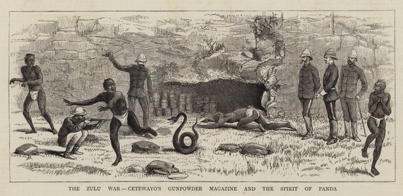 Zulu-sota, Cetewayon Gunpowder Magazine ja Pandan henki tekijältä Alfred Chantrey Corbould