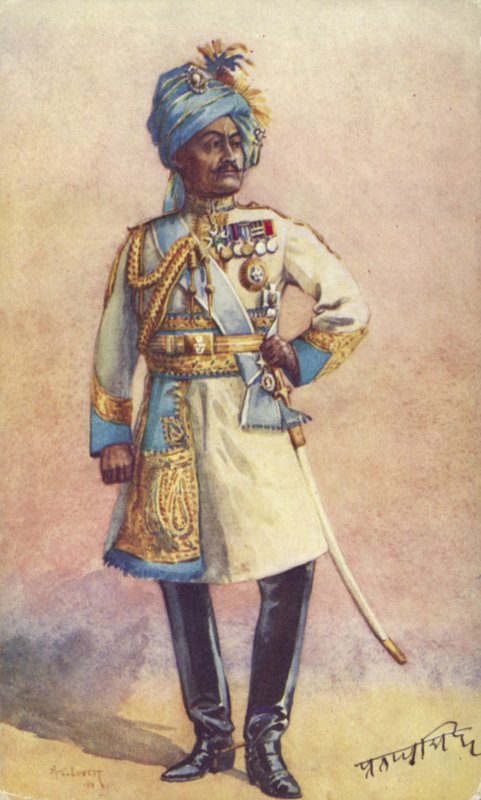 Kenraalimajuri Maharaja Sir Pratap Singh Bahadur, intialainen sotilas tekijältä Alfred Crowdy Lovett