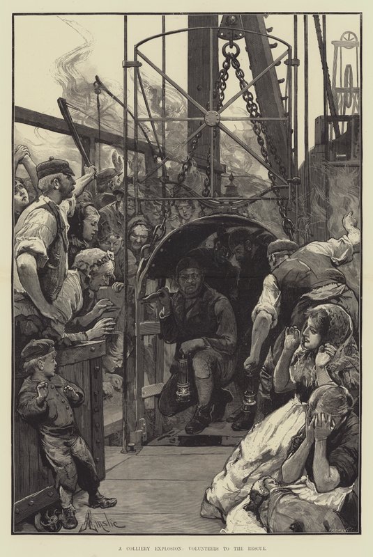 Colliery-räjähdys, vapaaehtoisia pelastukseen tekijältä Alfred Edward Emslie