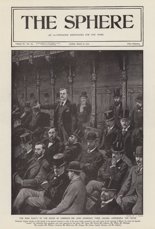 Irlannin kansanedustaja John Redmond puhui alahuoneessa (litho) tekijältä Alfred (after) Pearse