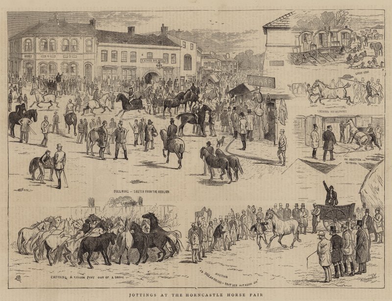Jottings Horncastle Horse Fair -messuilla tekijältä Alfred Chantrey Corbould