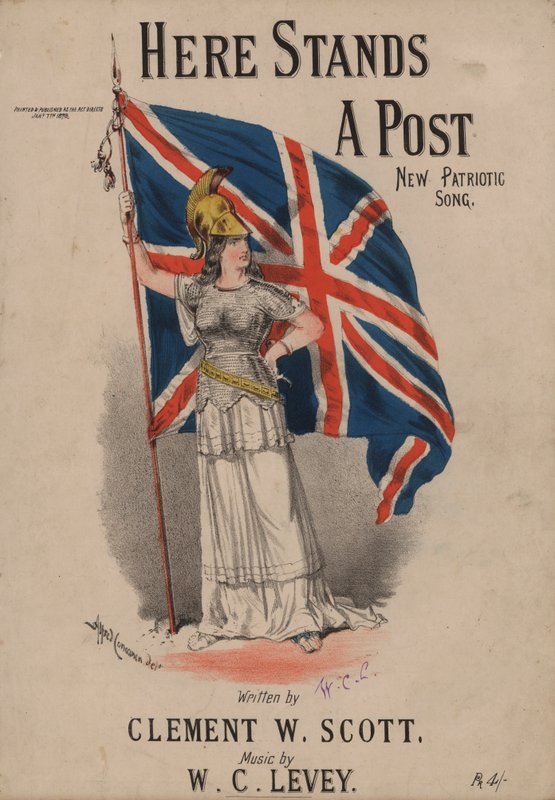 Here Stands a Post, Uusi isänmaallinen laulu - Britannia pitelee Union Jackia (värilitho) tekijältä Alfred Concanen
