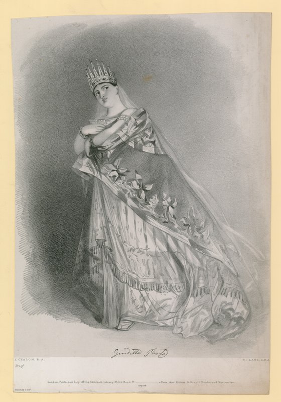 Giuditta Pasta, kaiverrus R.J. Lane, julkaistu heinäkuussa 1837 tekijältä Alfred Edward Chalon