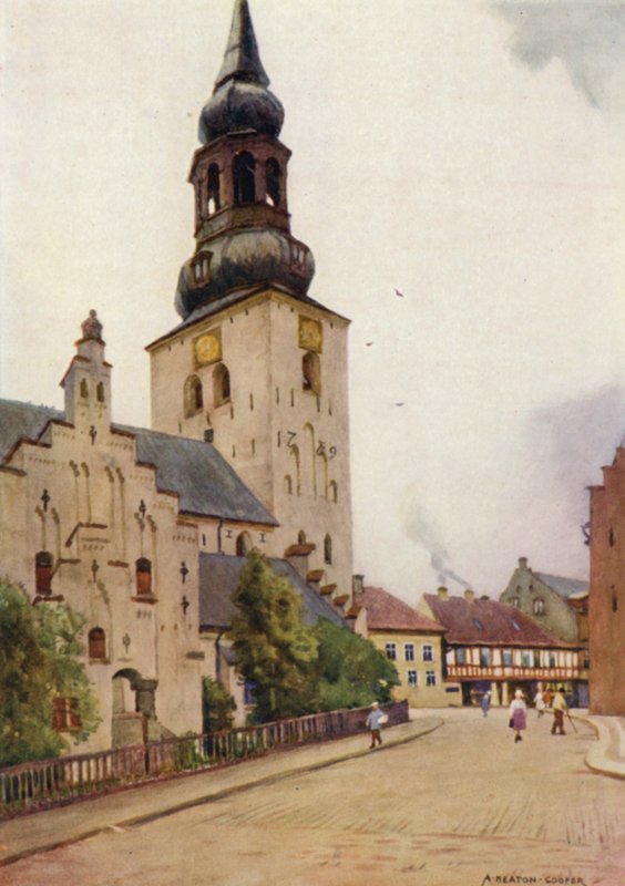 Tanska: Aalborgin katedraali, Pohjois-Jyllanti (väri litho) tekijältä Alfred Heaton Cooper