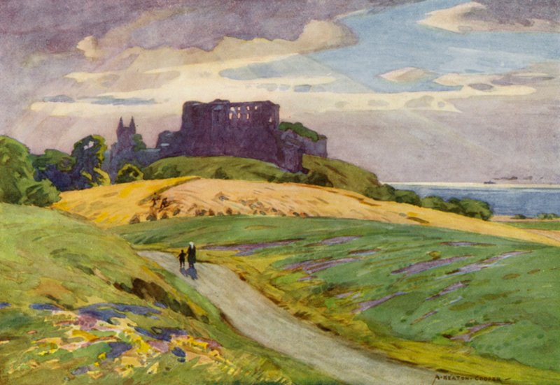 Tanska: Bornholm, Hammershusin linna (värilitho) tekijältä Alfred Heaton Cooper