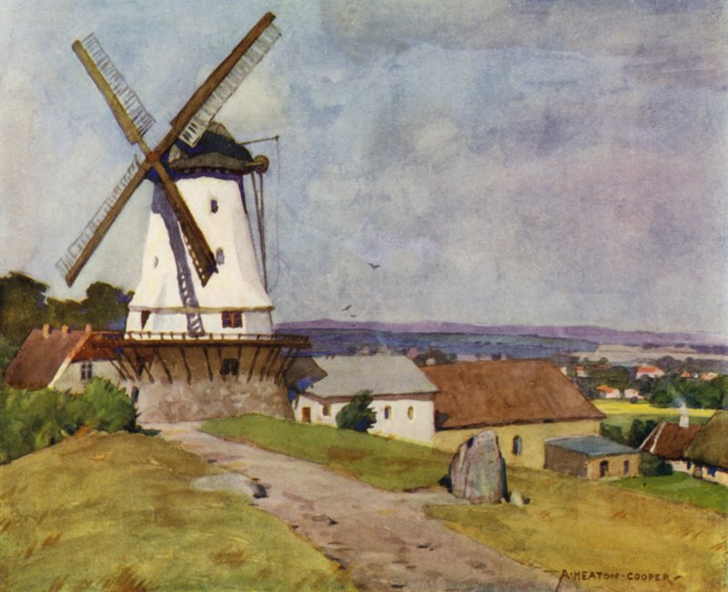 Tanska: Dybbol Mill, Sonderborg, taistelukentällä 1864 (väri litho) tekijältä Alfred Heaton Cooper