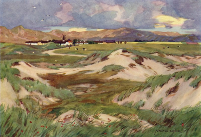 Tanska: Kandestederne, Alkukantainen Hamlet Pohjois-Jyllannissa (väri litho) tekijältä Alfred Heaton Cooper