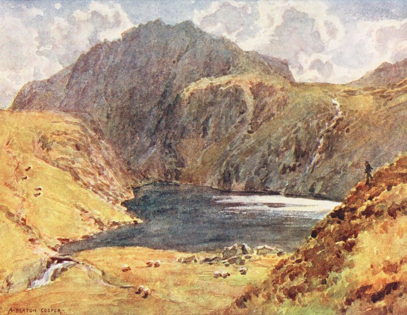 Lake District: Angle Tarn, Esk Hause (värilitro): Angle Tarn, Esk Hause (värilitro). tekijältä Alfred Heaton Cooper