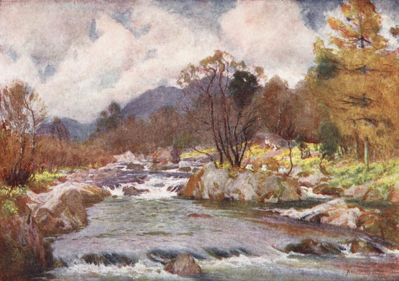 Lake District: Duddon-joen rannalla (värilitro). tekijältä Alfred Heaton Cooper