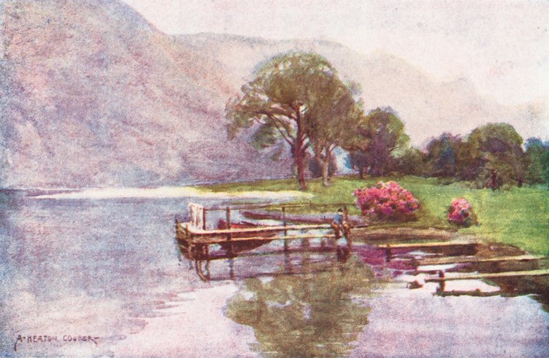 Lake District: Ullswaterin pää (värilitografia). tekijältä Alfred Heaton Cooper