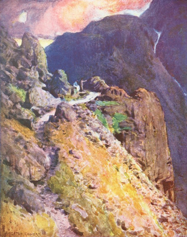 Lake District: Wastdale, Styhead Passin huipun tuntumassa (värilitrokuvaus) tekijältä Alfred Heaton Cooper