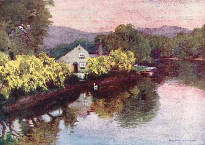 Lake District: Newby Bridge, Windermere (värilitro). tekijältä Alfred Heaton Cooper